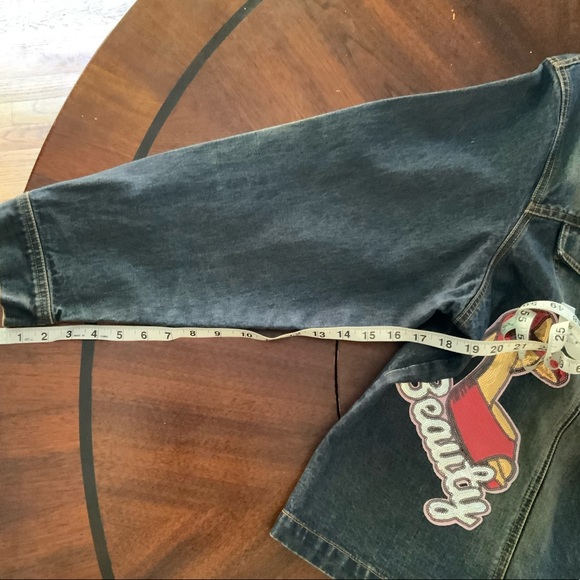 Beautiful revamped Venezia dark denim jacket with custom patch work.EUC - Picture 5 of 12
